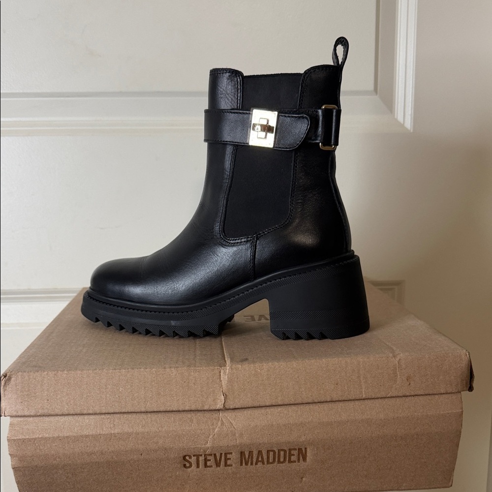 Steve Madden Black Moto Boots with Buckle